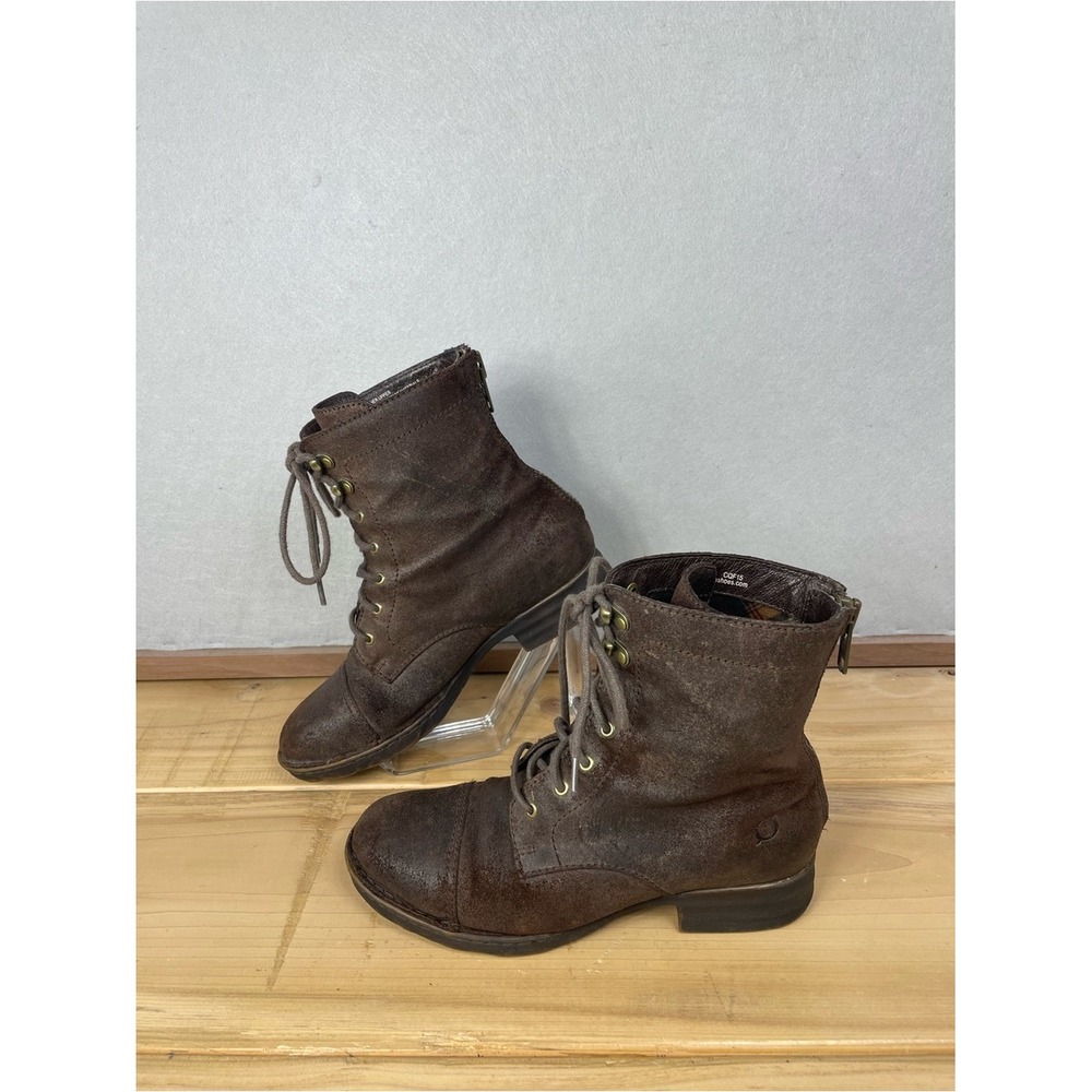 Born Dark Brown Suede/Leather Lace-Up Combat Boots Womens 6M - Picture 4 of 13